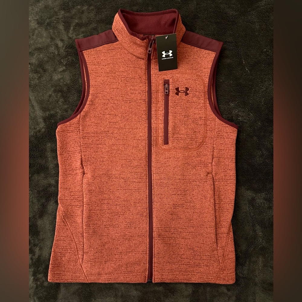 NEW Men's Under Armour Specialist Vest Small Red Full Zip Fleece #1380272